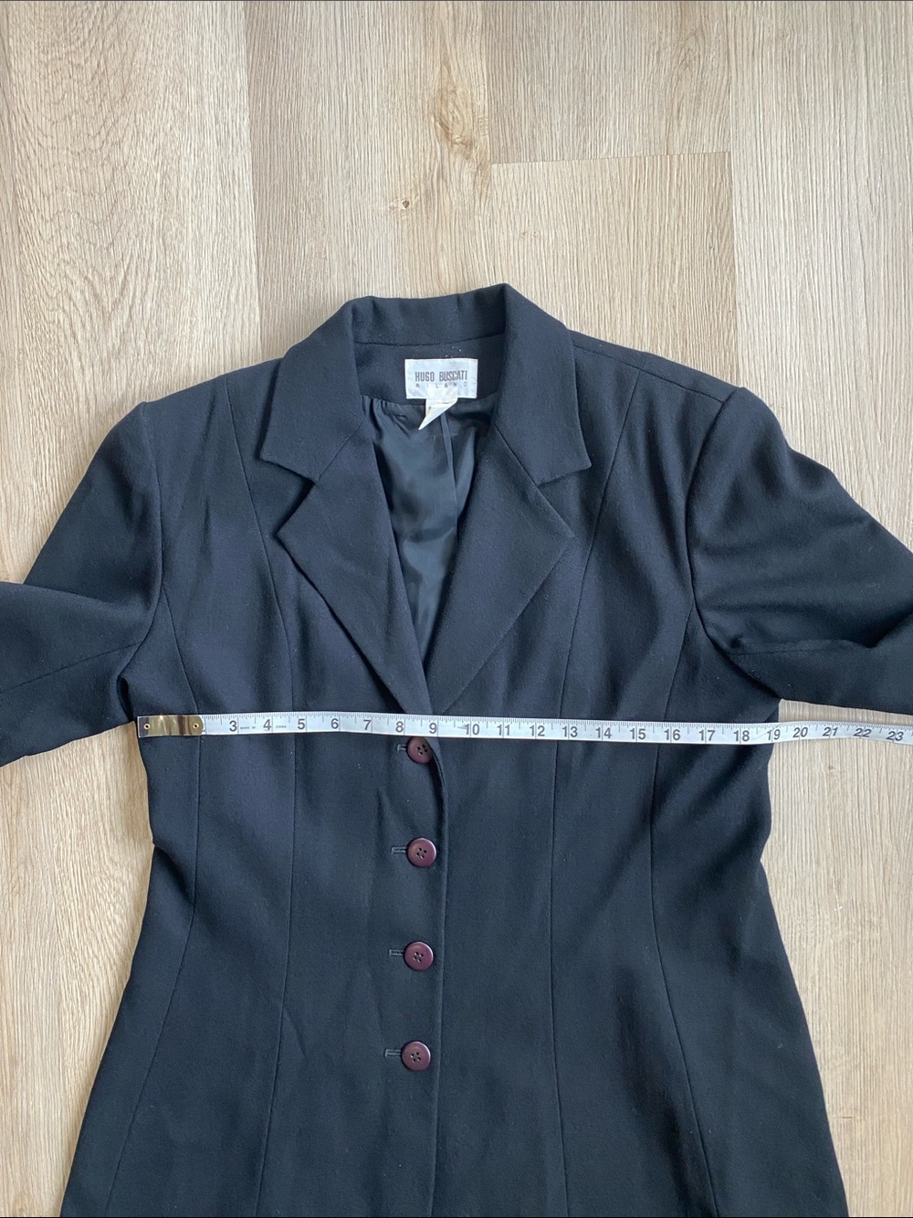 Vintage Hugo Buscati Milano Black 100% Wool Tailored Blazer Jacket Size 16 - Picture 9 of 11